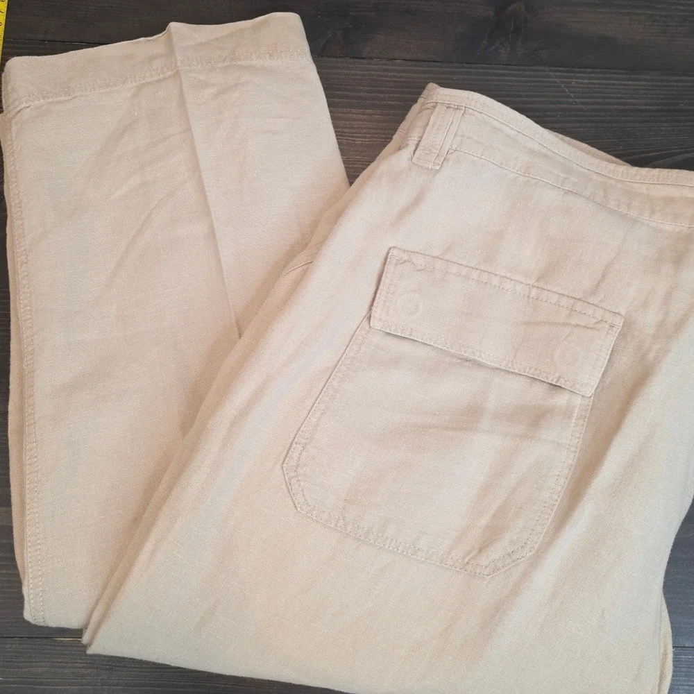 Murano Linen Pants Mens 38x30 Beige‎ Drawstring Button Fly Trousers vacation
